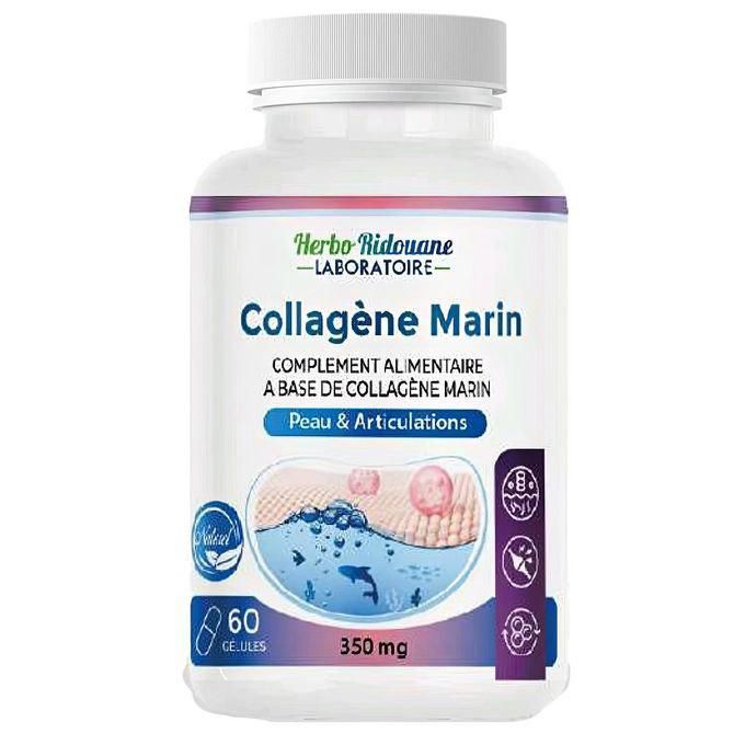 Produit de beauté Peptide de collagène marin avec vitamine C Comprimé de soutien de la peau Cheveux Ongles Collagène articulaire Supplément de santé 60 GELULES - 350 mg.