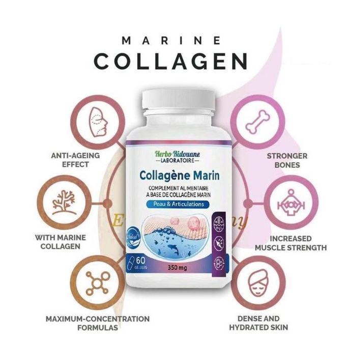 Produit de beauté Peptide de collagène marin avec vitamine C Comprimé de soutien de la peau Cheveux Ongles Collagène articulaire Supplément de santé 60 GELULES - 350 mg.