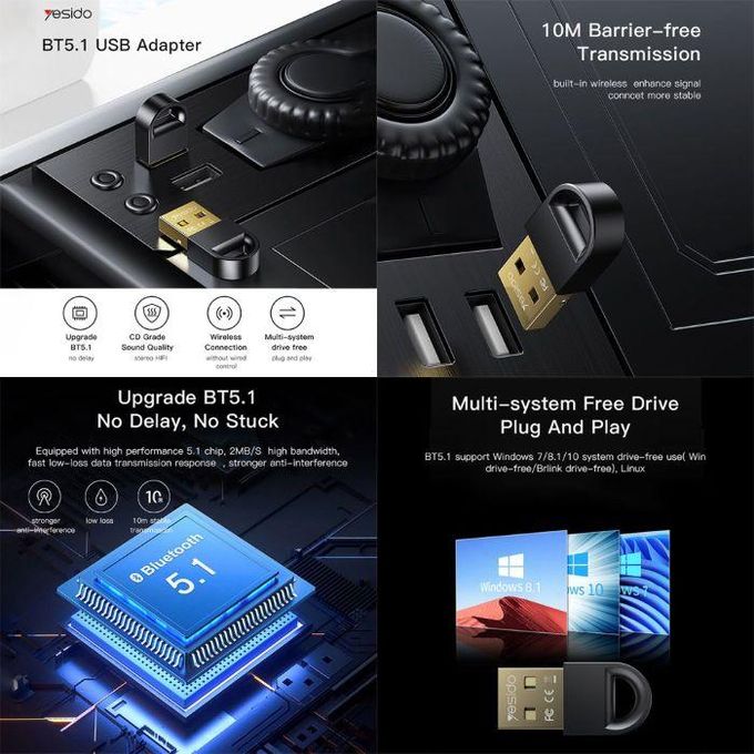 Adaptateur Clé USB Double Mode Wirless 2.4G &amp; Bluetooth 5.1 – Mini Récepteur Sans Fil