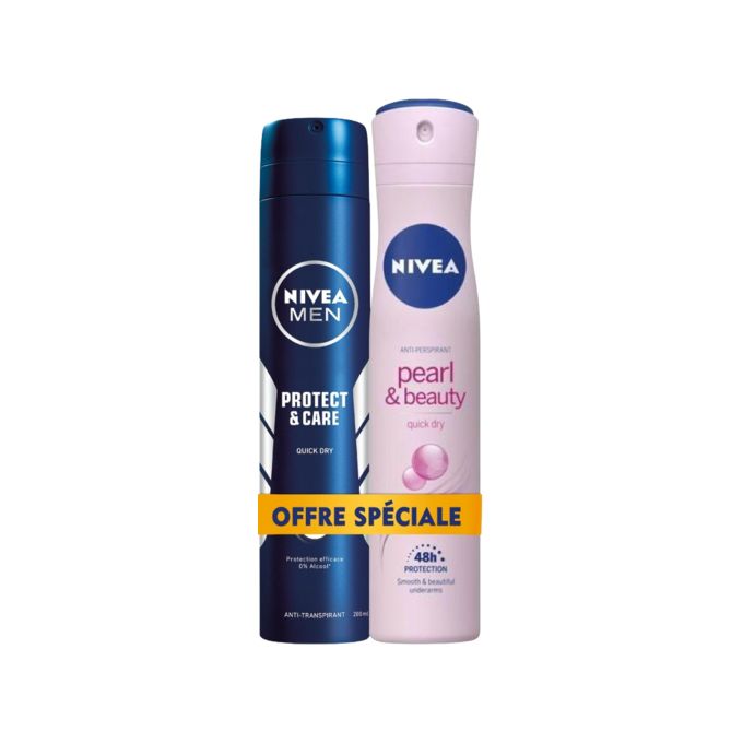 Déodorant Femme - Pearl &amp; Beauty - Spray 200ml + Déodorant Homme, Protect &amp; Care, Spray 200ml