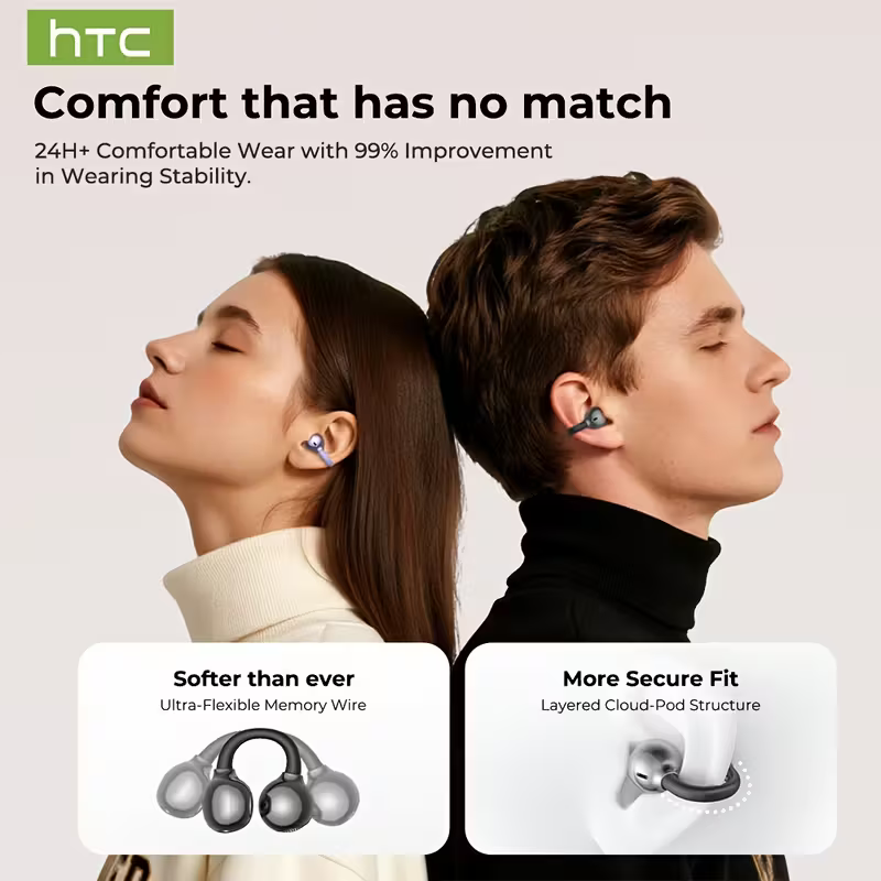 1pc HTC NE55 AI Translation Earbuds Real-time Translation Headphones OWS Open-Ear Wireless Headphones, Latest BT V6.0, Noise Reduction Clear Call, 6.5 Hours Music Long Battery Life, Big speaker Big Volume - Local Store Product Gallery Image